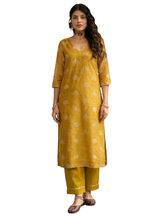 ANNI Designer Womens Viscose Straight Printed Kurta with Palazzo (Dipsha Yellow_XXL_Yellow_XX-Large)