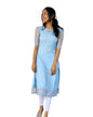 Trillmixa WomenS Sky Organza Kurti Knee Length Short Puff Sleeves Sequence Embroidery Work Straight A-Line Kurta
