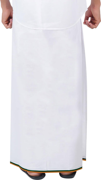 Prakasam Cotton Mens Fine Quality Welcro Pocket Bjp Party Cotton White Solid Men Dhoti