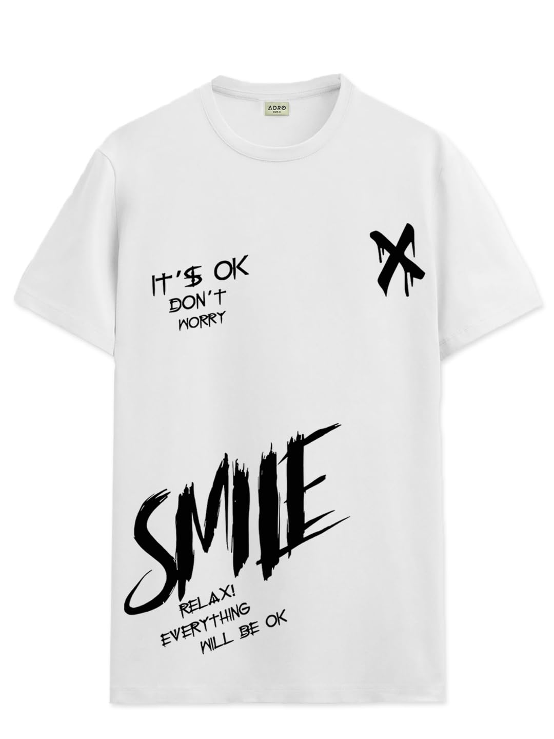 ADRO Mens Smile Printed Cotton T-Shirt_RN24-L2-SMILE-WH