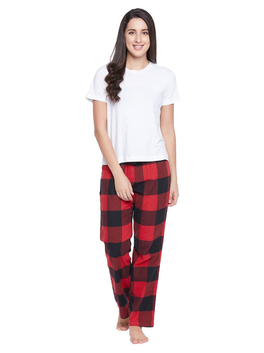 Clovia Womens Woolen Checkered Print Winterwear Pyjama Pants (LB0200P04_Red_XXL)