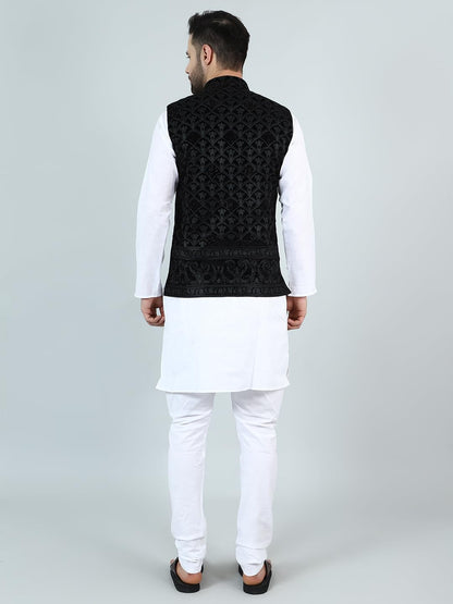 WINTAGE Mens Embroidered Velvet Black Modi Nehru Jacket : wc1562