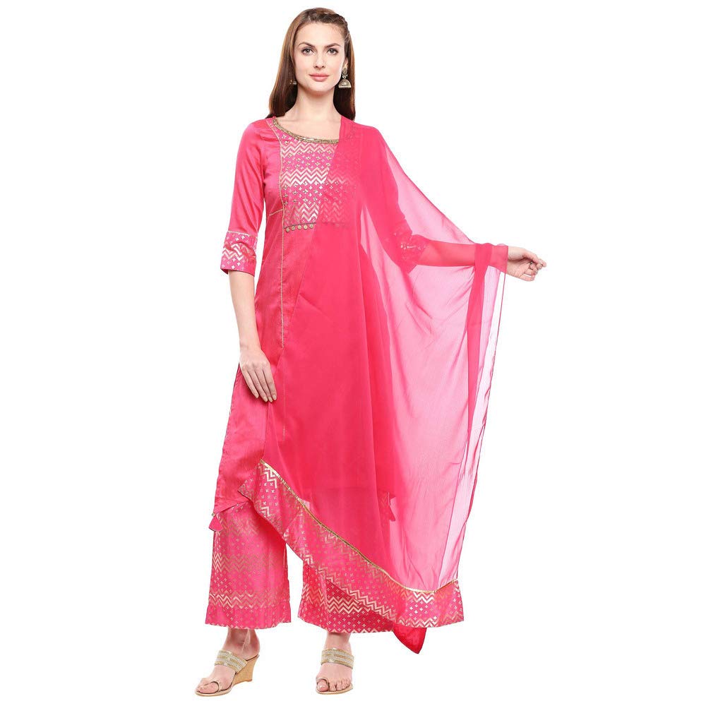 Aurelia Womens Round Neck Printed Palazzo Suit (Pink_Small)