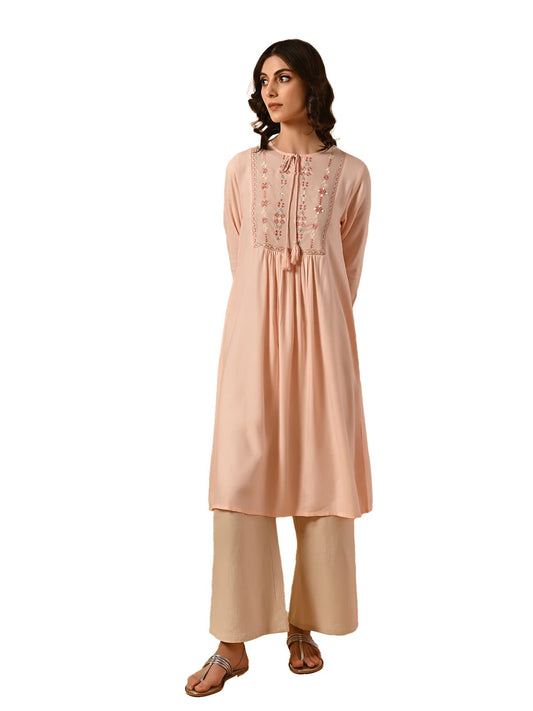 rangita Rayon Calf Length Embroidered Flared Kurti for Women | Kurta for Women