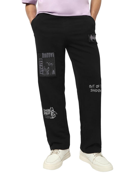 Bewakoof Official DC Merchandise Batman Mens Graphic Print Oversized Fit Terry Trackpants_664126_Black_XL