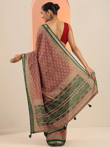Libas Womens Printed Cotton Blend Saree With Blouse Piece