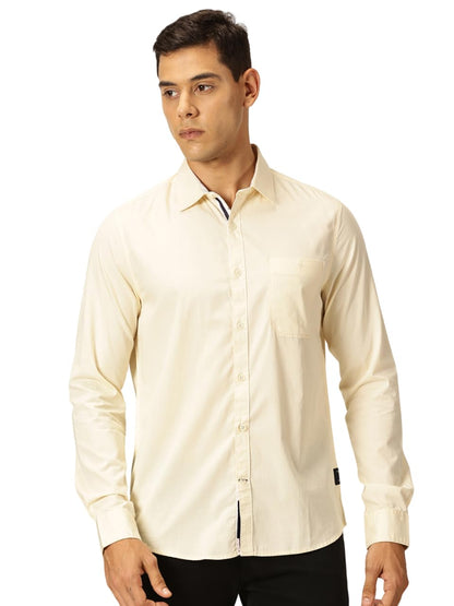 Thomas Scott 100% Cotton Long Sleeve Solid Regular Fit Casual Shirts for Mens Cream