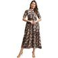 Preneum WomenS Georgette Floral Printed 3/4 Slevees A-Line Fit & Flare Gown With Beltindo-Western Ethnic Gown || A-Line Maxi Dr