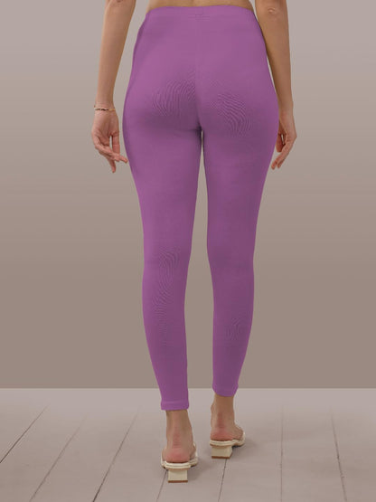 Lyra Women Solid Premium Cotton Lavender Ankle Length Leggings | Mid-Waist | Fashionwear