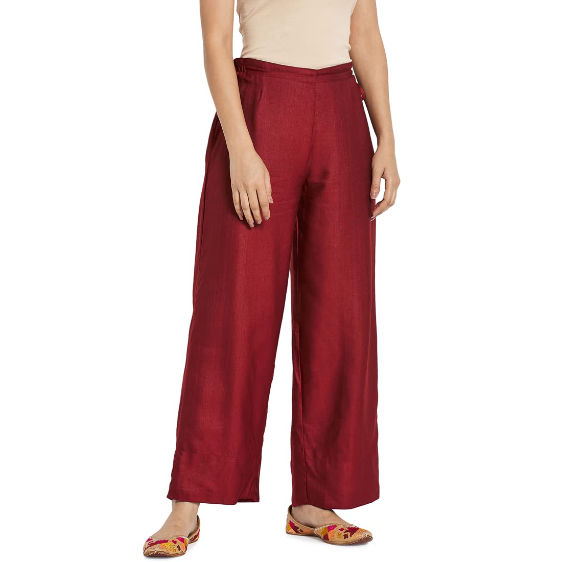 Fabindia Women Blend Drawstring Ijar Pant Viscose_S Maroon