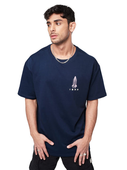 The Souled Store Men Official ISRO: India Pride Navy Blue Printed Oversized T-Shirts