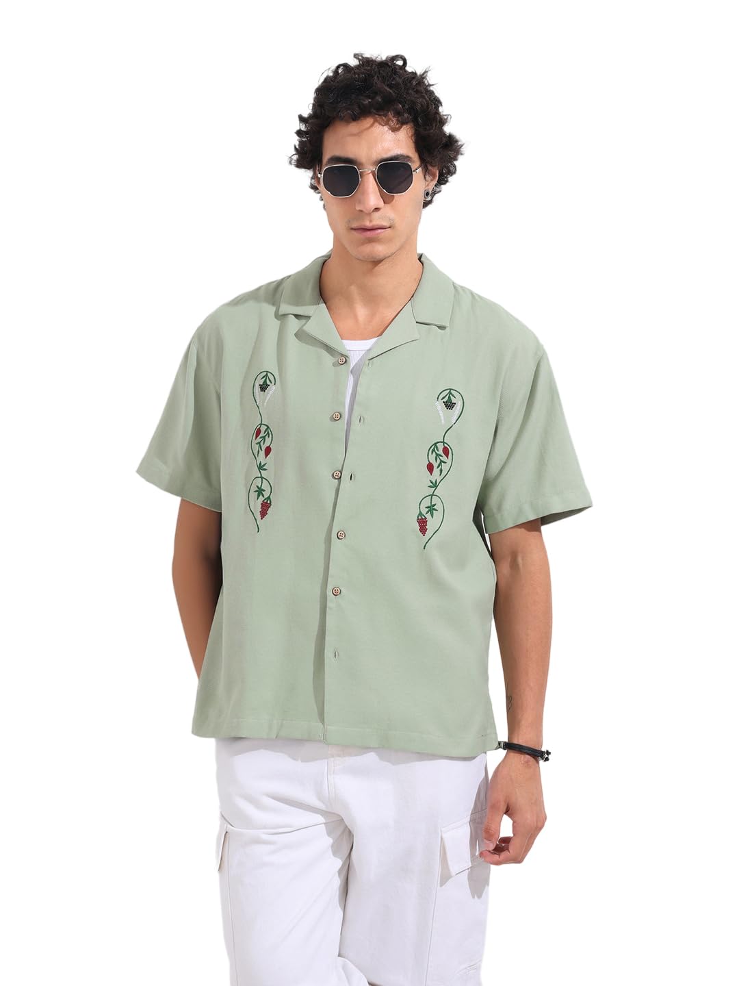 The Indian Garage Co Mens Relaxed Fit Solid Cuban Collar Half Sleeves Resort Sweater