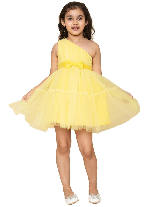 A.T.U.N. (ALL THINGS UBER NICE) Girls One Shoulder Birthday Princess Bow Dress for Kids 1-10Y Yellow