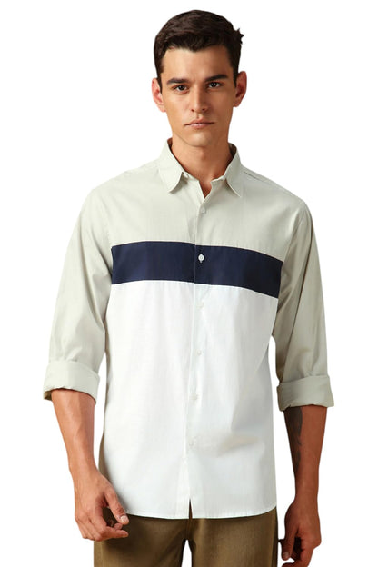 Dennis Lingo Men Colorblock 100% Cotton Regular Fit Full Sleeves Shirts Beige