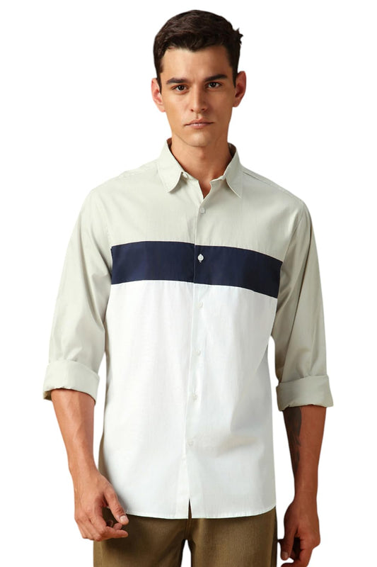 Dennis Lingo Men Colorblock 100% Cotton Regular Fit Full Sleeves Shirts Beige
