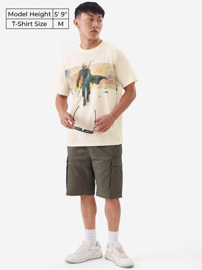 The Souled Store Official Star Wars: Mando Men and Boys Short Sleeve Round Neck Yellow Graphic Printed Cotton Regular T-Shirt