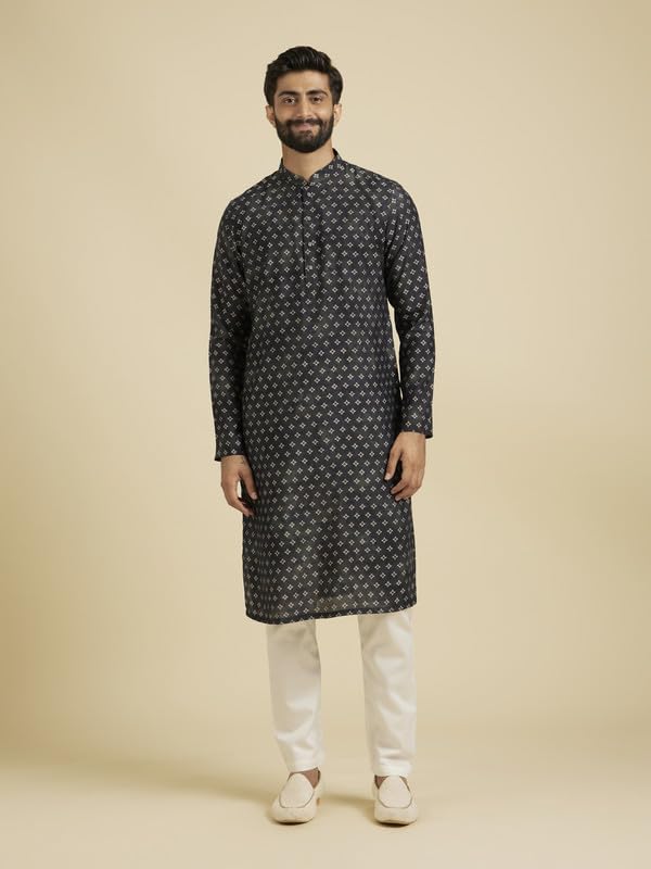 Manyavar Mens Blue Blended Viscose Kurta Jacket Set