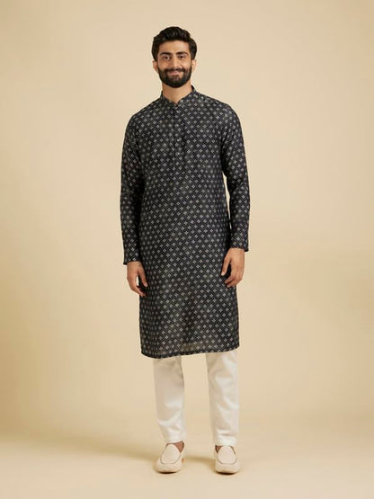 Manyavar Mens Blue Blended Viscose Kurta Jacket Set