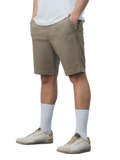 The Souled Store Chino Shorts: Desert Men and Boys Buttoned Solid Regular Fit Knee Length Cotton Blend Chino Shorts