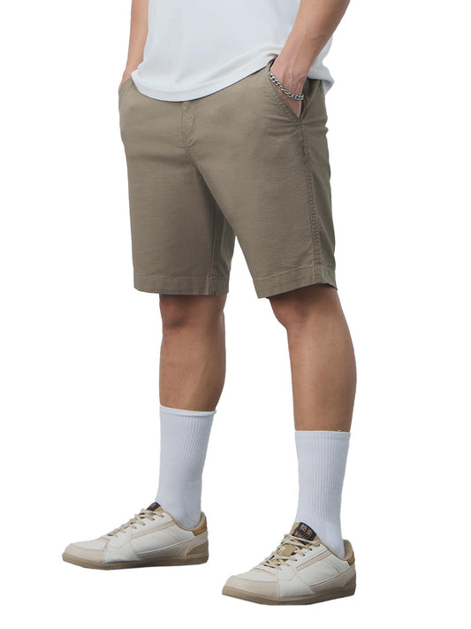 The Souled Store Chino Shorts: Desert Men and Boys Buttoned Solid Regular Fit Knee Length Cotton Blend Chino Shorts