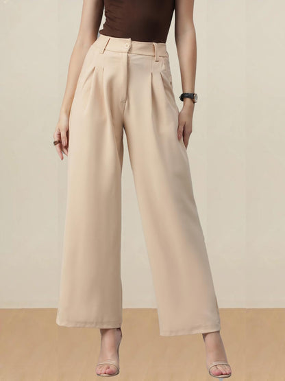 Kotty Regular Fit Women Solid Trousers Tan Beige