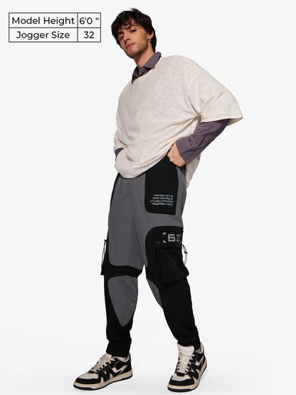 The Souled Store Official Thor: Mighty Avenger Men and Boys Pull On Grey and Black Nylon Blend Cargo Joggers