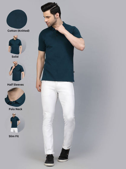 Rigo Half Sleeve Polo Neck T-Shirt for Men | Regular Fit, Solid Casual T-Shirts | Collar T-Shirts for Men Teal