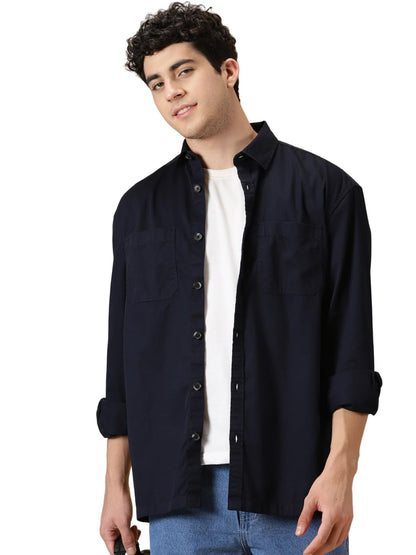 Thomas Scott Mens Oversized Fit Shirt (TS1247_Navy Blue