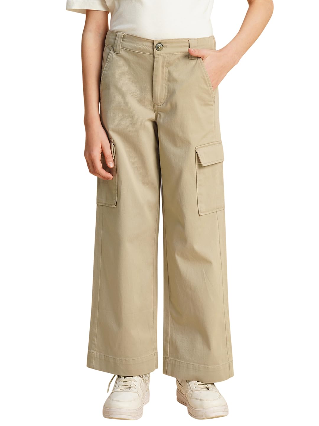 Vero Moda Girls Loose Fit Mid Rise Beige Pants