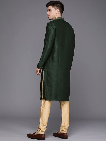 Manyavar MenS Ethnic Kurta Set, Full Sleeves Mandarin Collar Ethnic Kurta Set For Engagement, Wedding, Party Art Silk Kurta Set