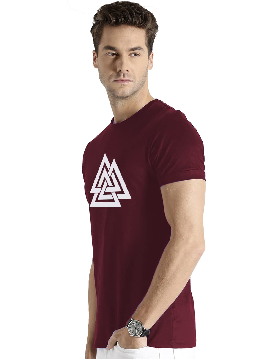 ADRO Triangle Mens Printed T-Shirt (RNR-M-TKT-MR_Maroon)
