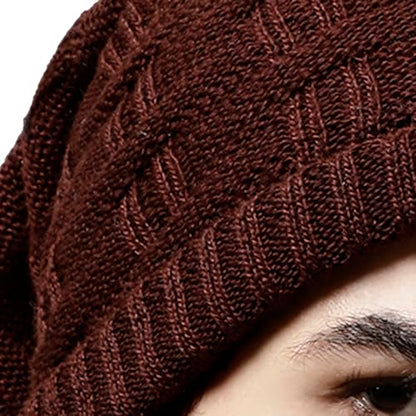 Weavers Villa Set Of Snow Proof Inside Fur Acro Wool Unisex Beanie Cap Knit Hat Thick Fleece Lined Winter Cap With Gloves For Me