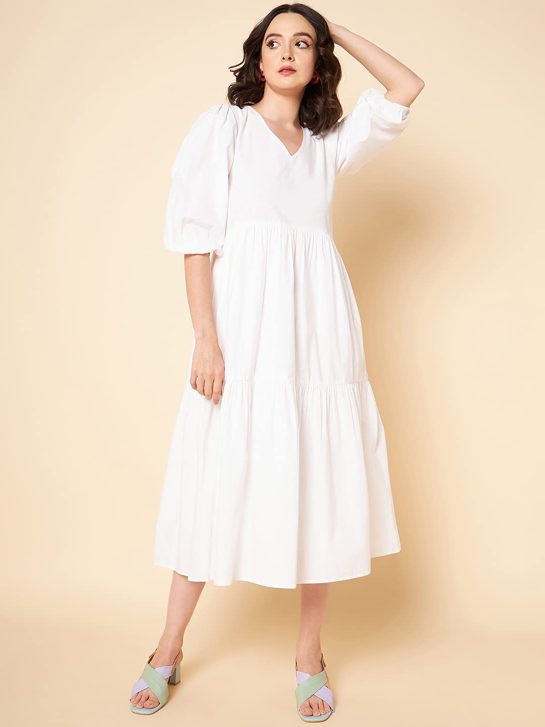 High Star Cotton Pleated Maxi Women Dress (Hswdrs23005)