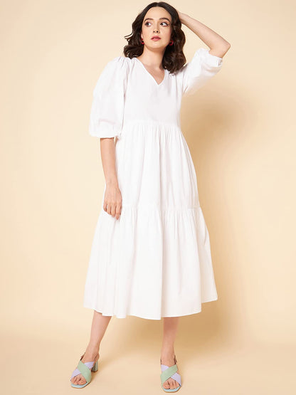 High Star Cotton Pleated Maxi Women Dress (Hswdrs23005)