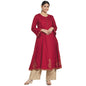 Fabindia Women Cotton Hand Block Print Long Kurta Maroon_Xl