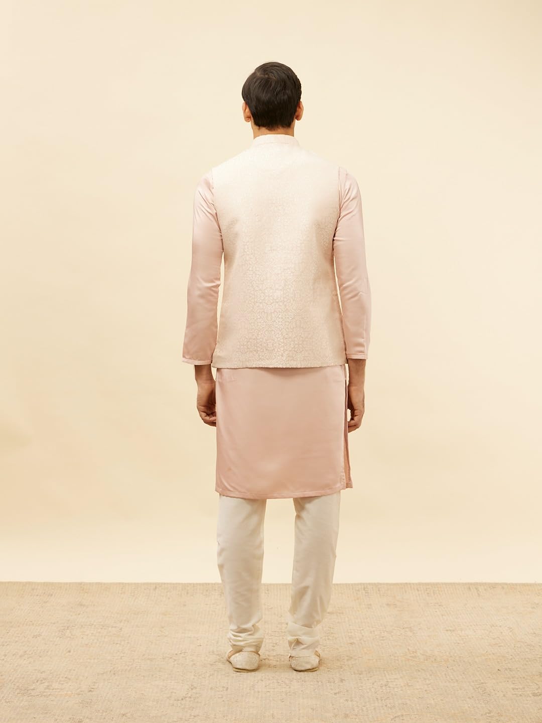 Manyavar Mens Pink Brocade Jacquard Jacket