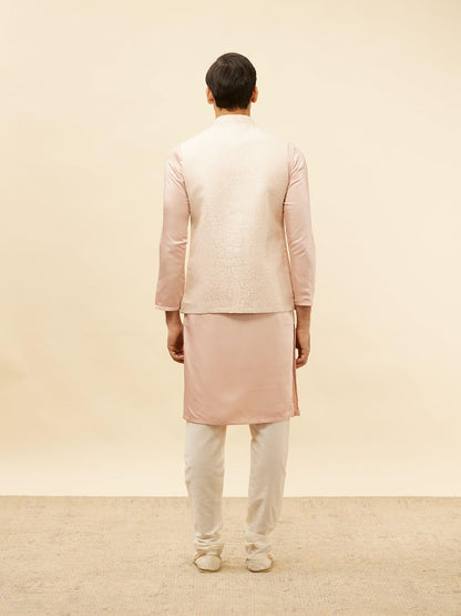 Manyavar Mens Pink Brocade Jacquard Jacket