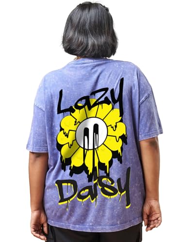 Bewakoof Womens Graphic Print Oversized Fit Half Sleeve Round Neck Pure Cotton Plus Size T-Shirt_662744_Blue_4XL