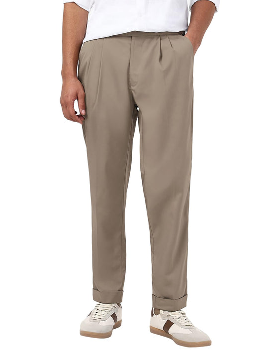 Bewakoof Mens Solid Regular Fit Cotton Lycra Blend Pant_677457_Brown_28