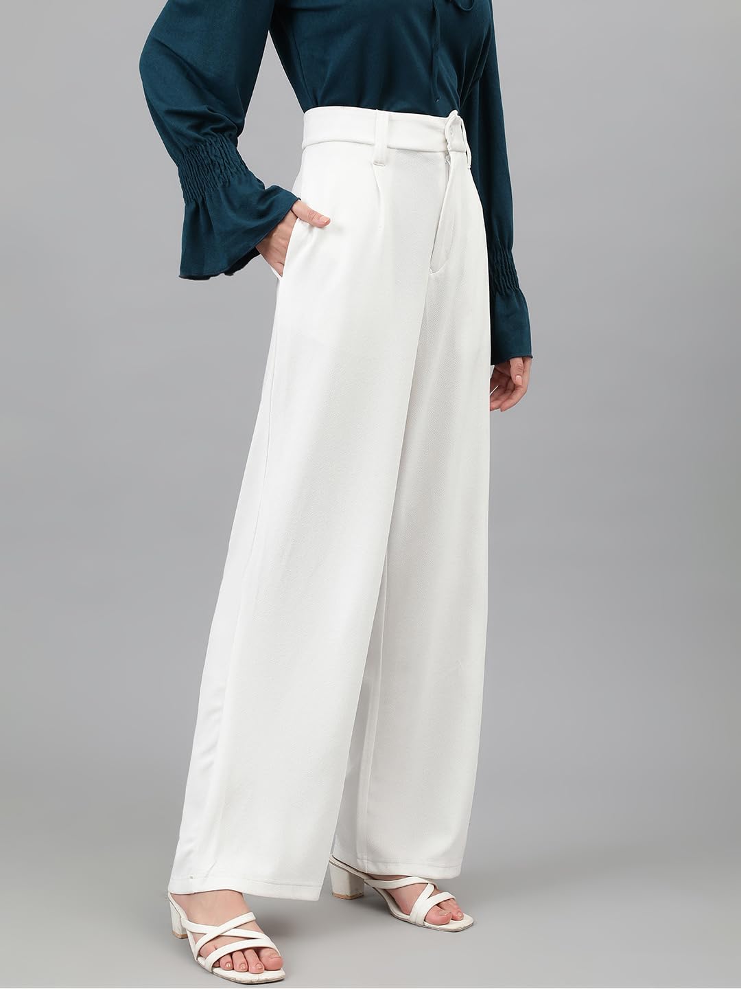 KOTTY Womens Polyester Blend Straight Fit Trousers Bright White