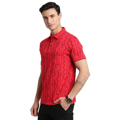Turtle Men Cotton Stretch Red Printed Polo Neck Half Sleeve Casual T-Shirt