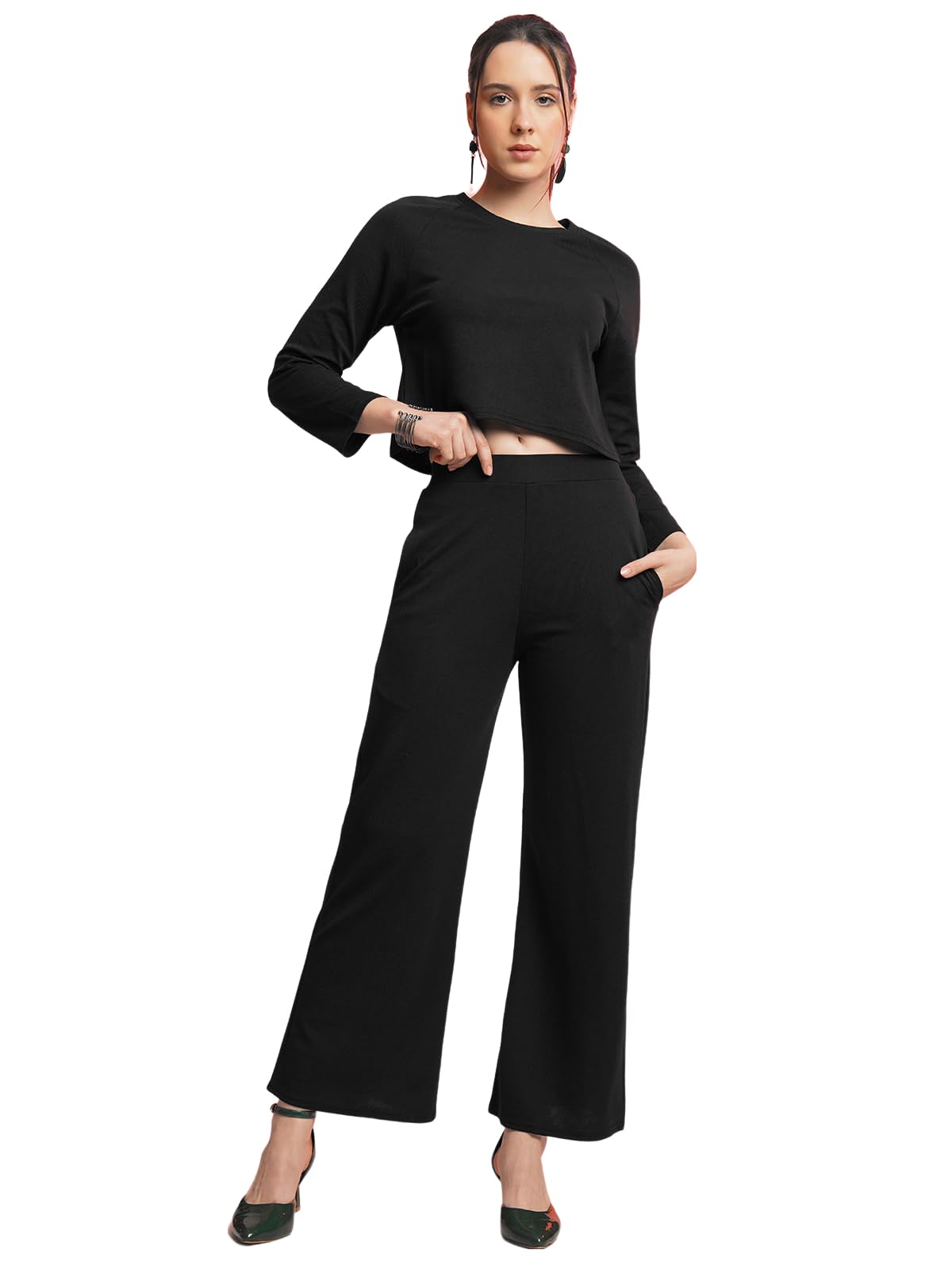 Selvia Womens Co-ords Set|Lycra Crop Top & Trouser Set|Casual Co-ords Set for Women|Two Piece Co-ord Set|Crop Top & Bottom Set(