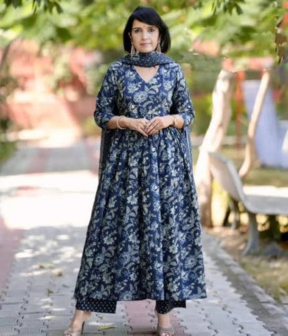 Alvami Womens Viscose Straight Ethnic Set (Vashundhara_Blue