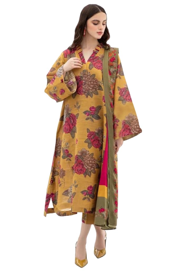 Gosriki WomenS Rayon Viscose Printed Straight Kurta With Pant & Dupatta (Alim Yellow-Gs_S_Yellow_Small)