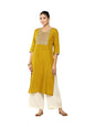 Aarika Womens Mustard Colour Zari Thread Mirror Embroidery Cotton Kurti (M-3Xl)