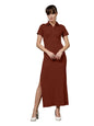 OOMPH! Womens Western & Fusion wear Stretchable Ribbed Lycra Shirt Dress for Women, Bodycon, Brown - md1119
