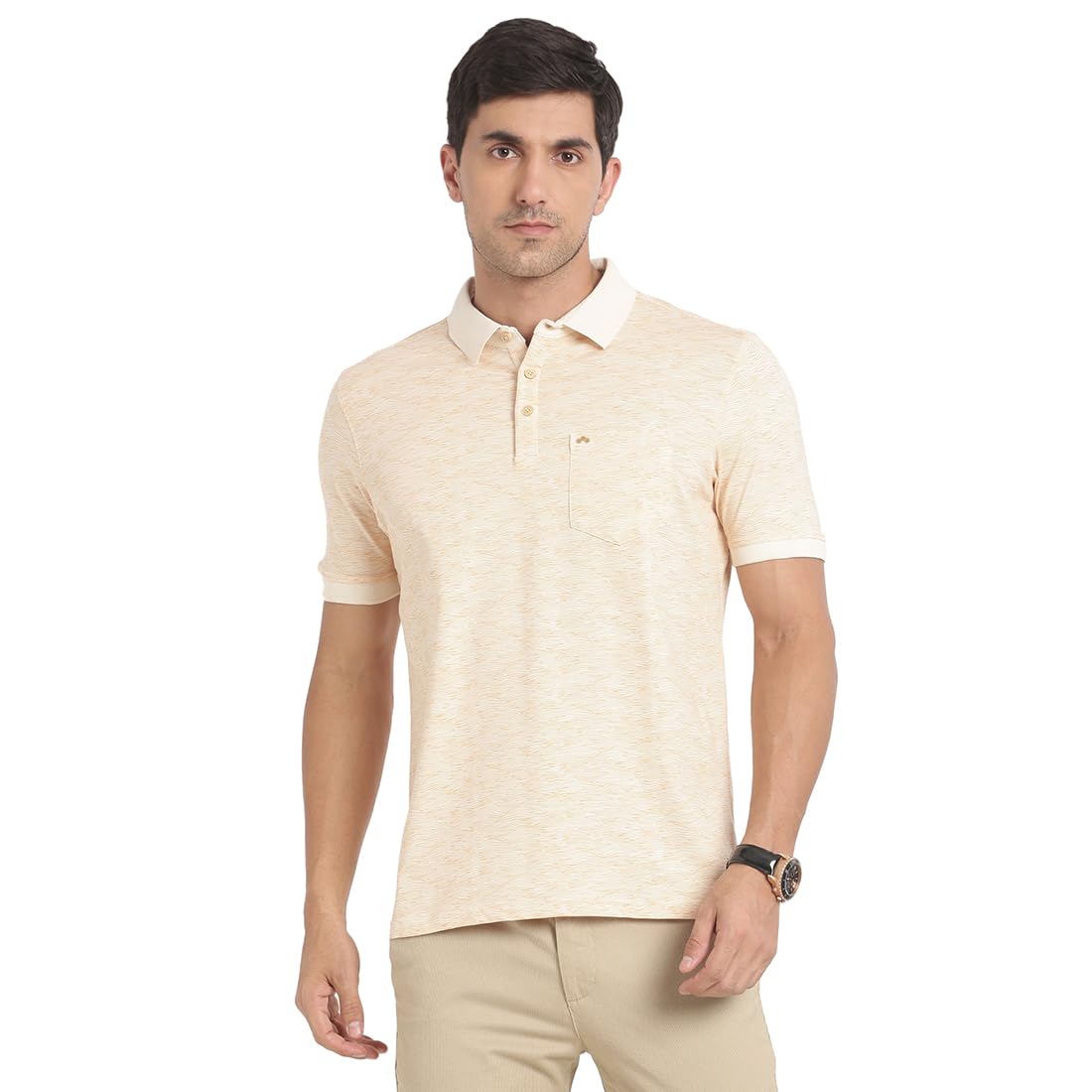 Turtle Men Cotton Stretch Slim Fit Beige Polo T-Shirt