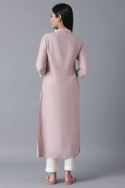 W For Woman Light Pink Floral Printed Regular Kurta With Beads