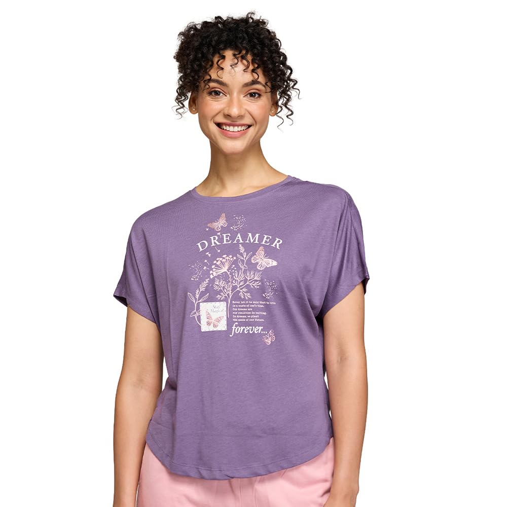 Nykd (Nys931 Soft Modal Cotton Sleepwear T Shirt For Women | Relaxed Fit Top With Round Neck & Extended Sleeves | Perfect For Ni