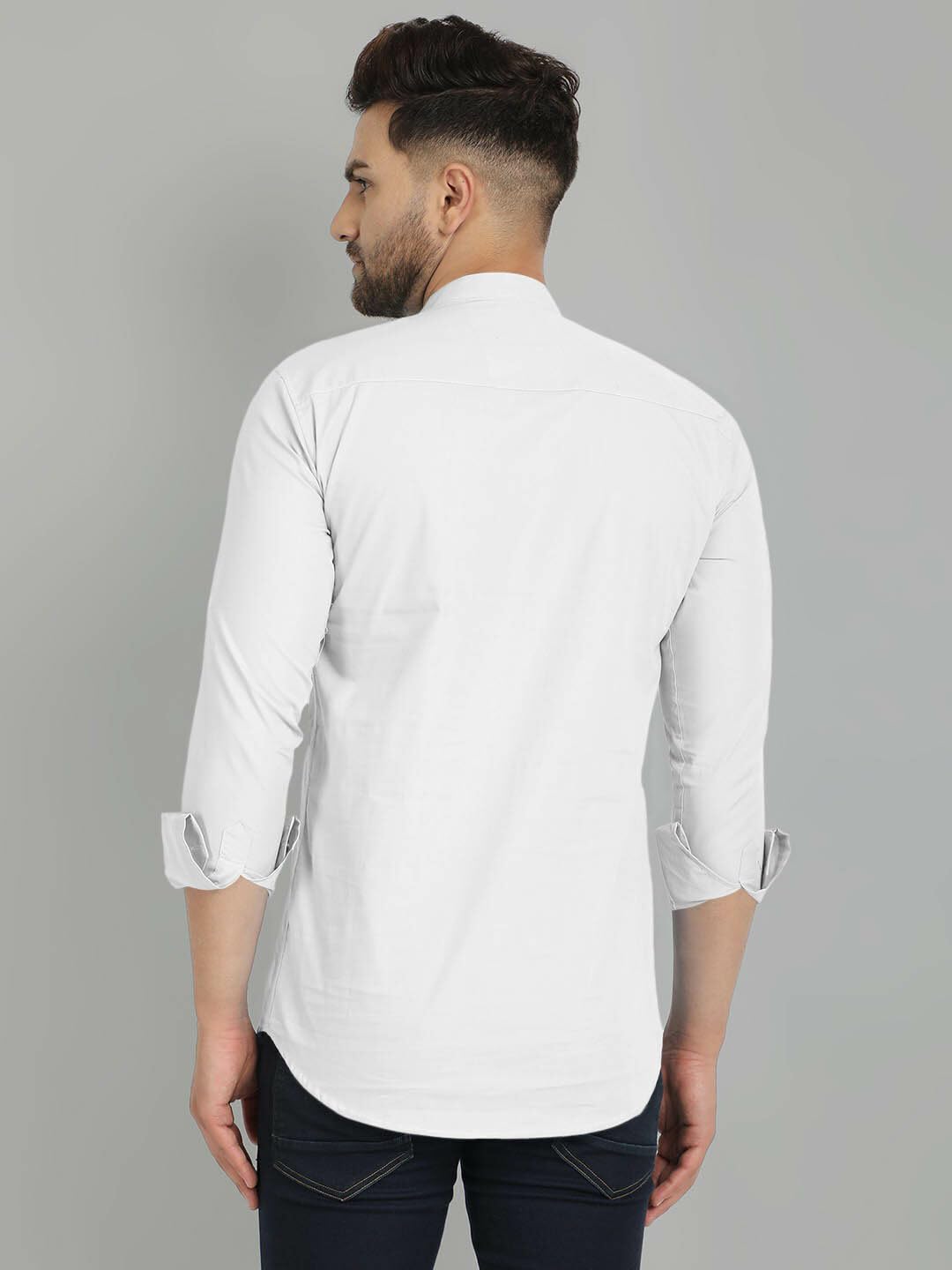 Royalscout MenS Cotton Blend Full Sleeve Short Kurta With Mandarin Collar White